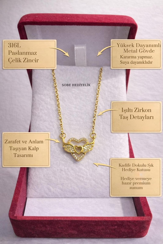 Çelik Kanatlı Kalp Kolye