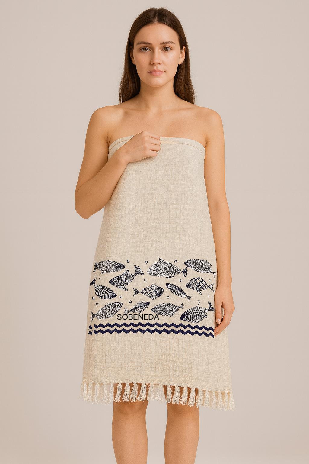 Müslin Kumaş Balık Desenli Peştemal 100×180 cm