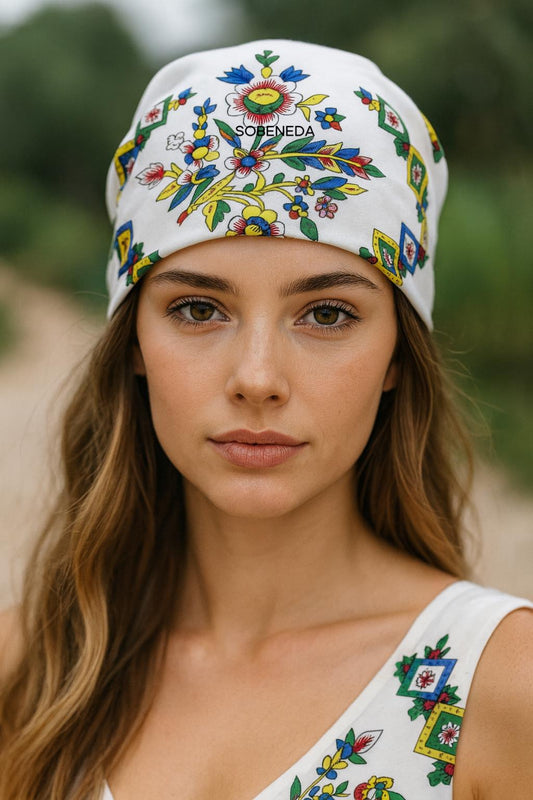 Beyaz Çengelköy Desen Bandana – 55×55 cm