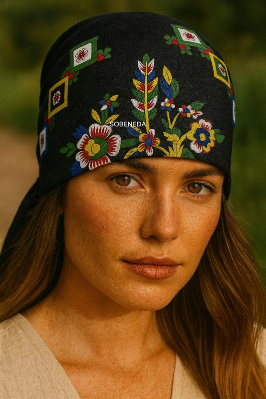 Siyah Çengelköy Desen Bandana – 55×55 cm