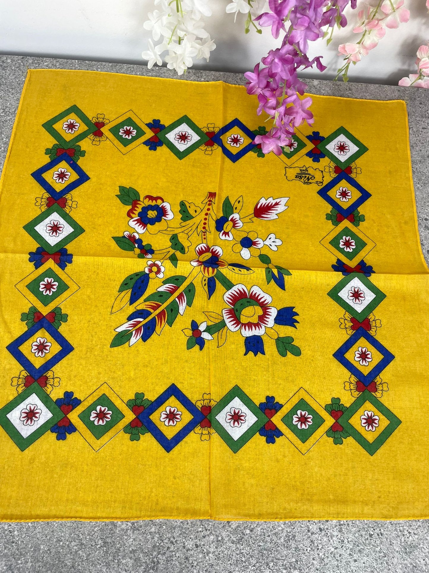 Sarı Çengelköy Desen Bandana – 55×55 cm