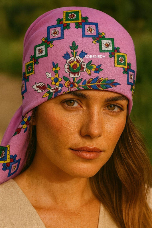 Pembe Çengelköy Desen Bandana – 55×55 cm