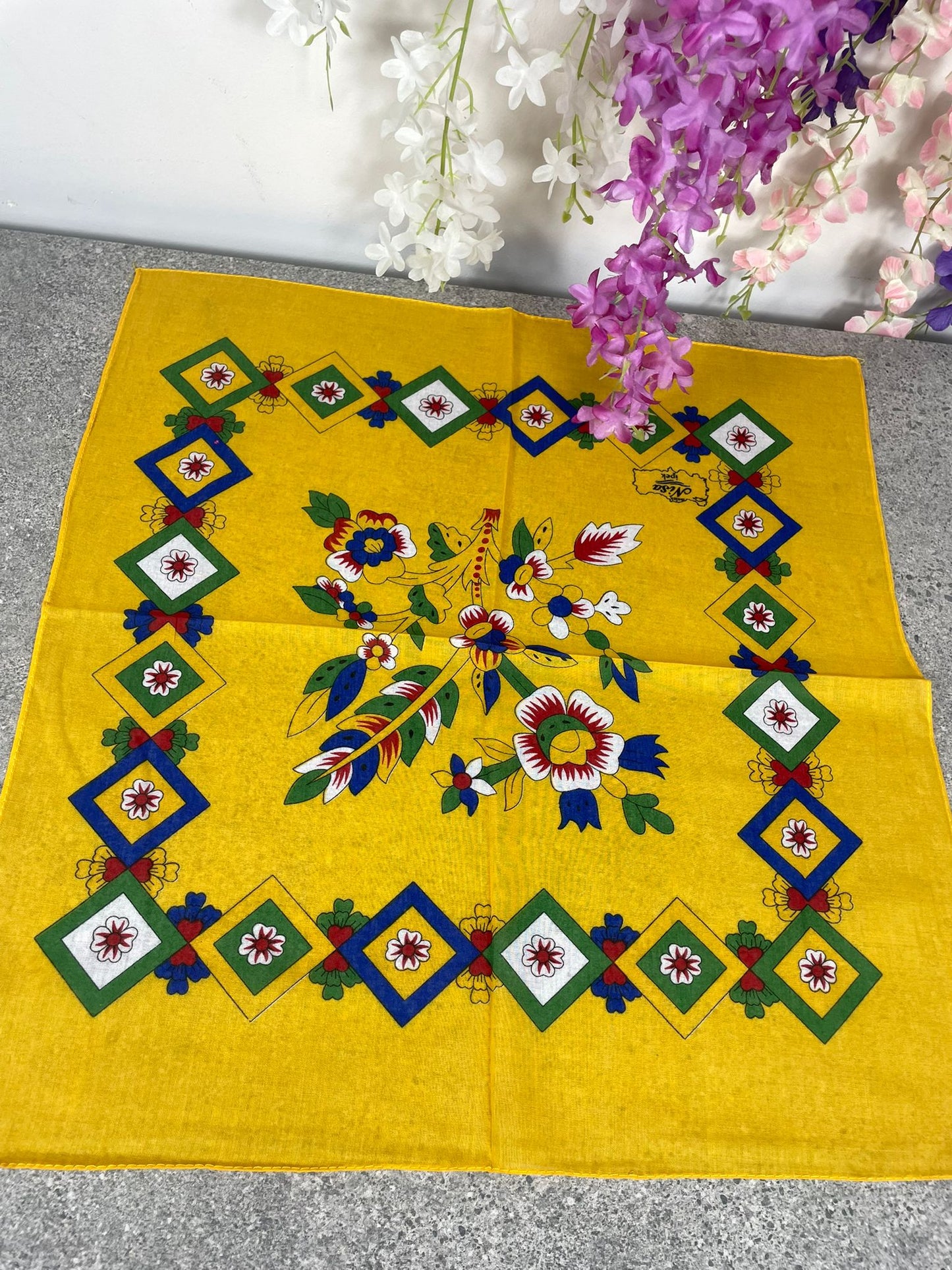 Sarı Çengelköy Desen Bandana – 55×55 cm