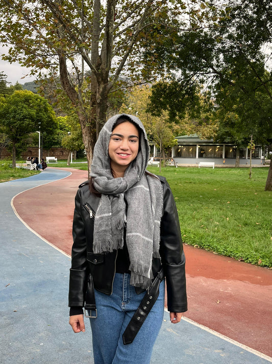 Gri Ekose Yumuşak Dokulu Kışlık Şal