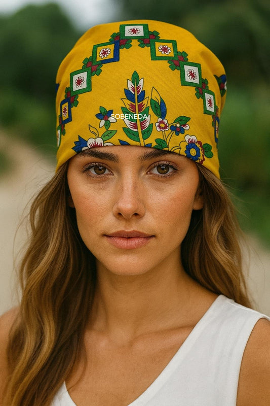 Sarı Çengelköy Desen Bandana – 55×55 cm