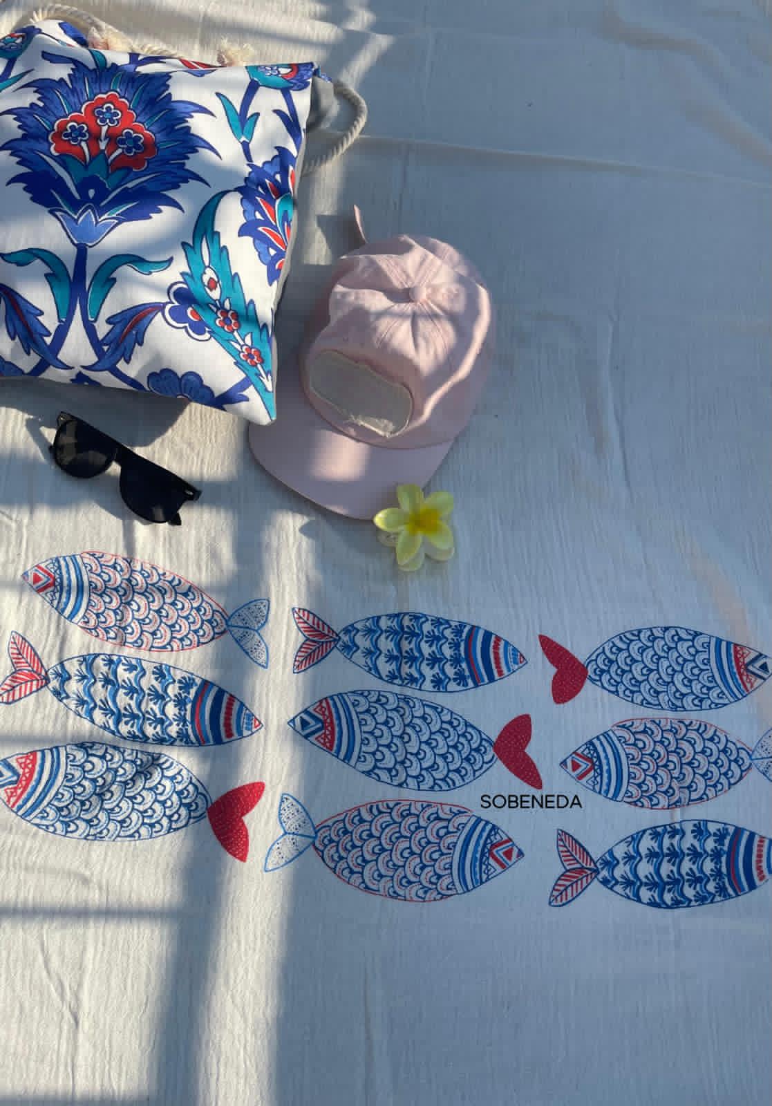 Müslin Kumaş Balık Desenli Peştemal 100x180 cm