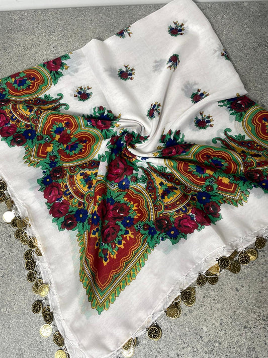 Yöresel Hamavi Desen Pullu Mardin Yazması - Beyaz