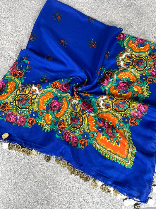 Yöresel Hamavi Desen Pullu Mardin Yazması - Saks Mavisi