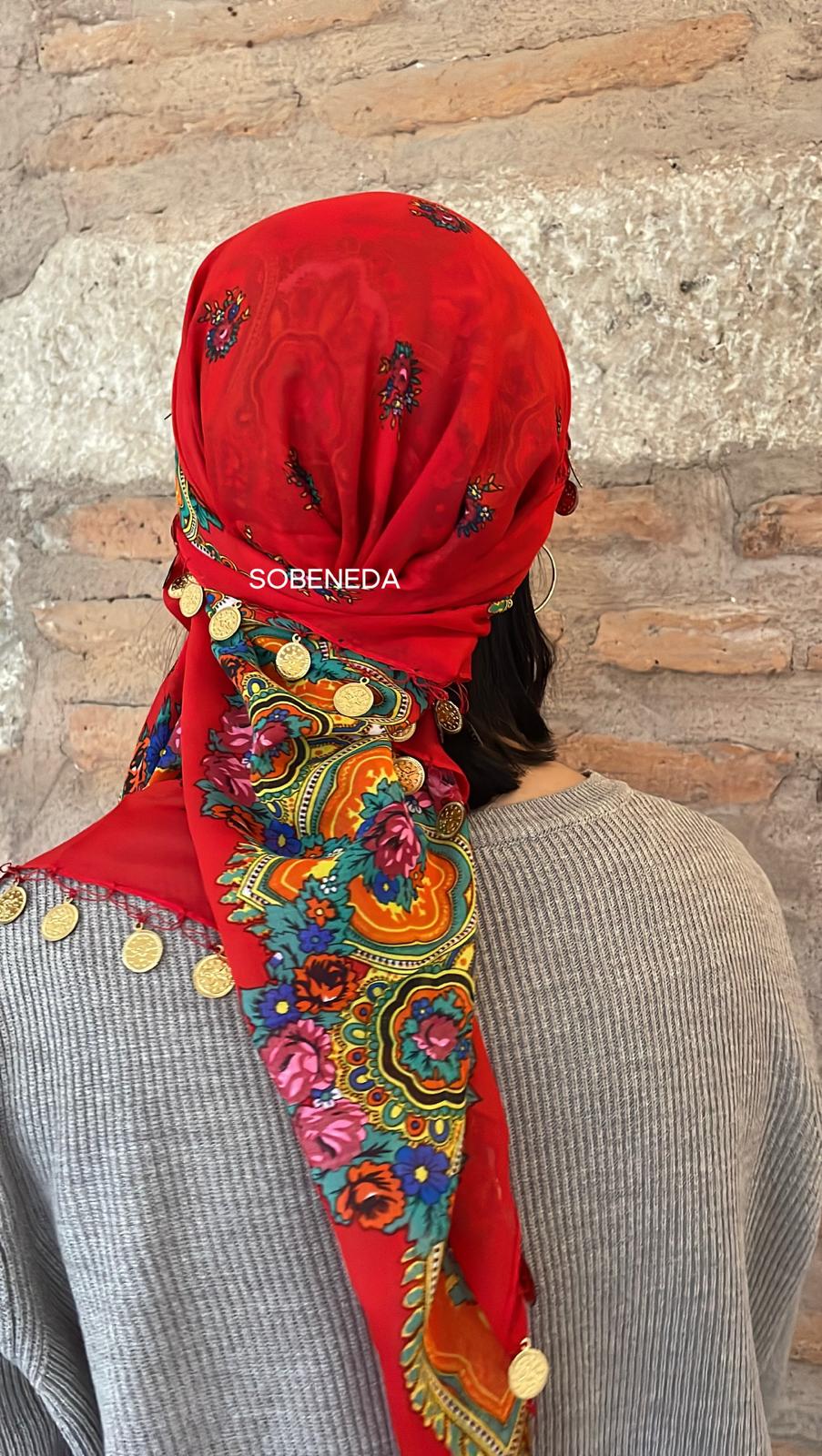 Yöresel Hamavi Desen Pullu Mardin Yazması - Kırmızı