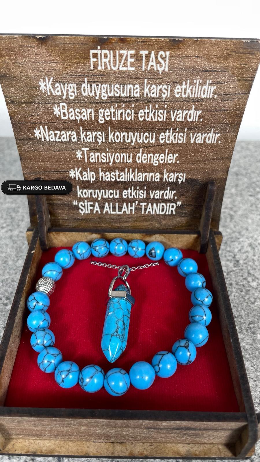 Firuze Taşı Kolye & Bileklik Seti – Özel Ahşap Kutulu
