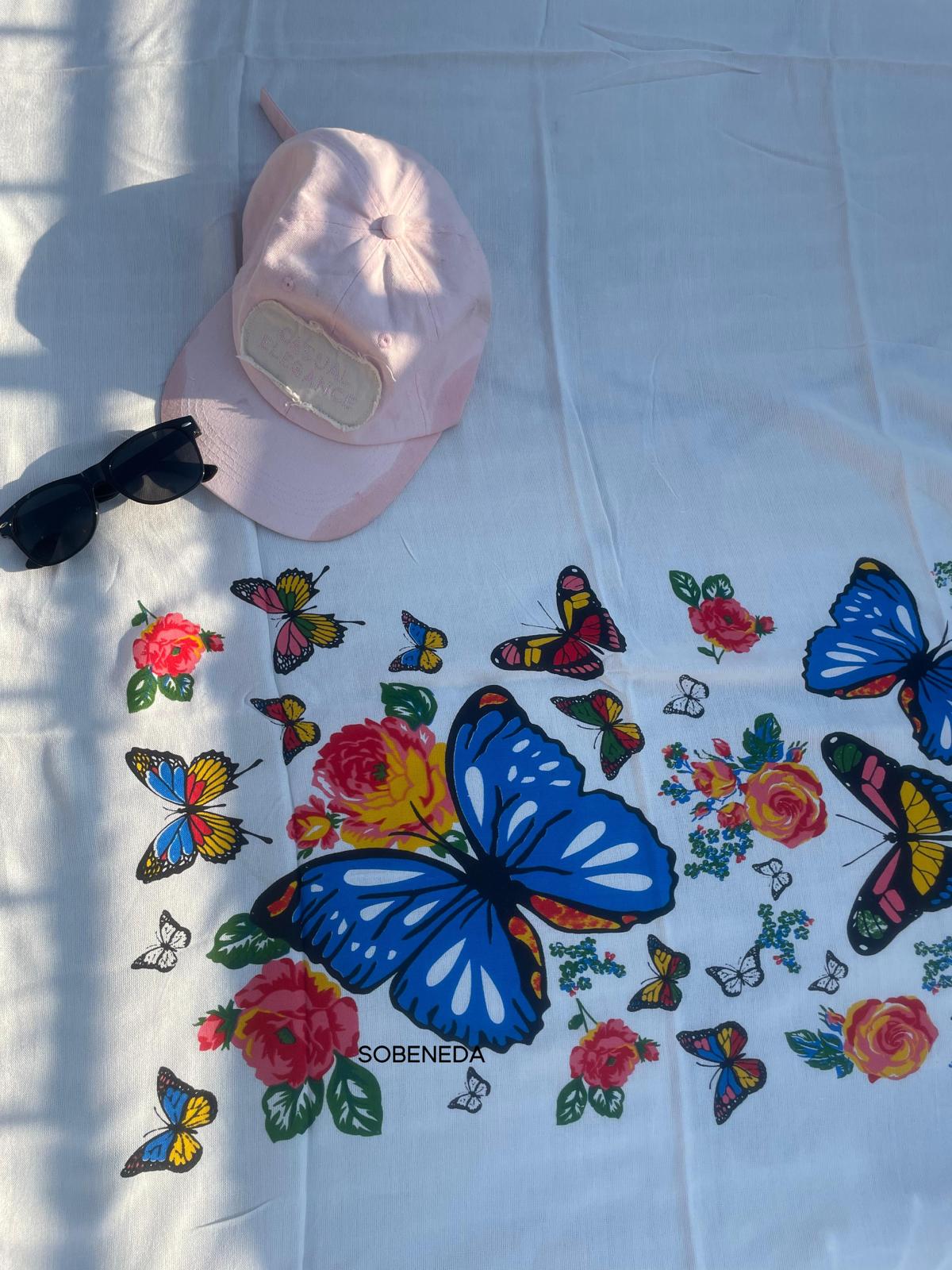 Kelebek Desenli Bambu Kumaş Peştemal