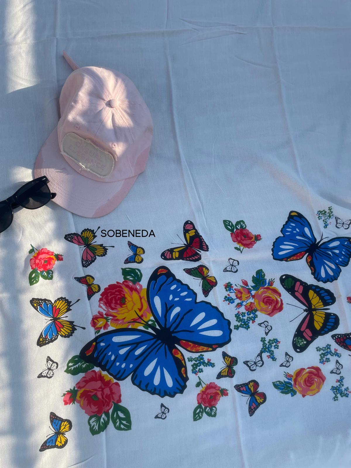 Kelebek Desenli Bambu Kumaş Peştemal