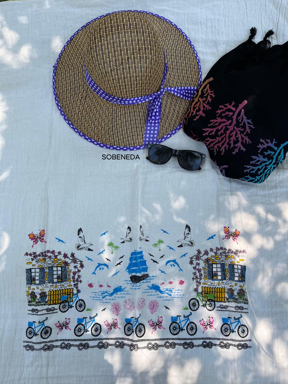 Müslin Kumaş Yaz Desenli Peştemal 100x180 cm