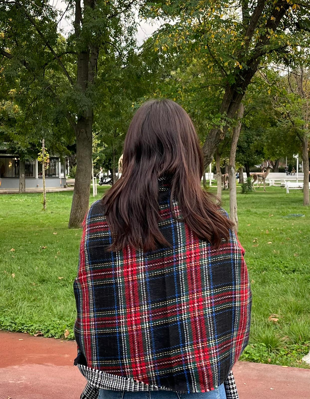 Kışlık Yünlü Çift Taraflı Ekose Şal - Renkli Ekose