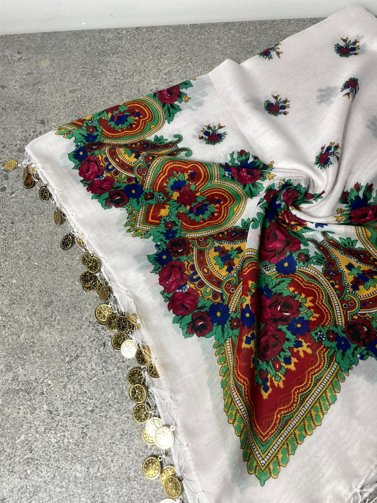 Yöresel Hamavi Desen Pullu Mardin Yazması - Beyaz