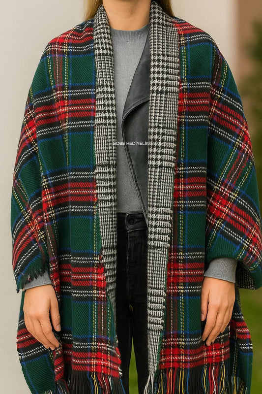 Kışlık Çift Taraflı Yünlü Şal – Sıcak ve Yumuşak Dokulu