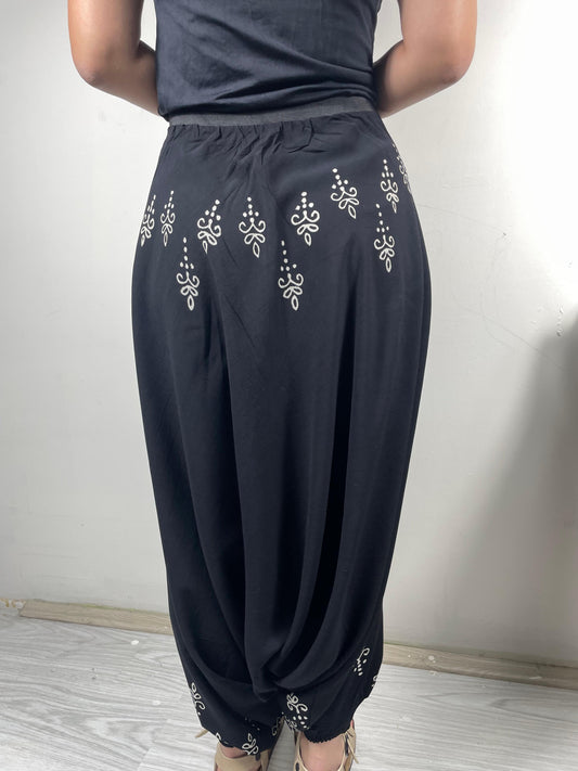 Tahta Baskı Desenli Ağı Düşük Adana Şalvar