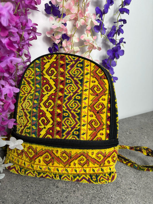 Sarı Etnik Desenli Mini Kilim Sırt Çantası
