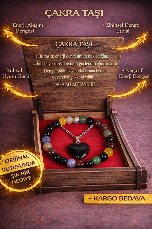 Çakra Taşı Doğal Taş Kolye & Bileklik Seti – Özel Ahşap Kutulu