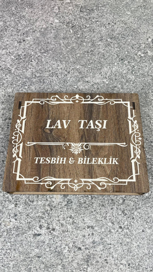 Lav Taşı Taşı Tesbih & Bileklik Seti - Şık Ahşap Kutulu