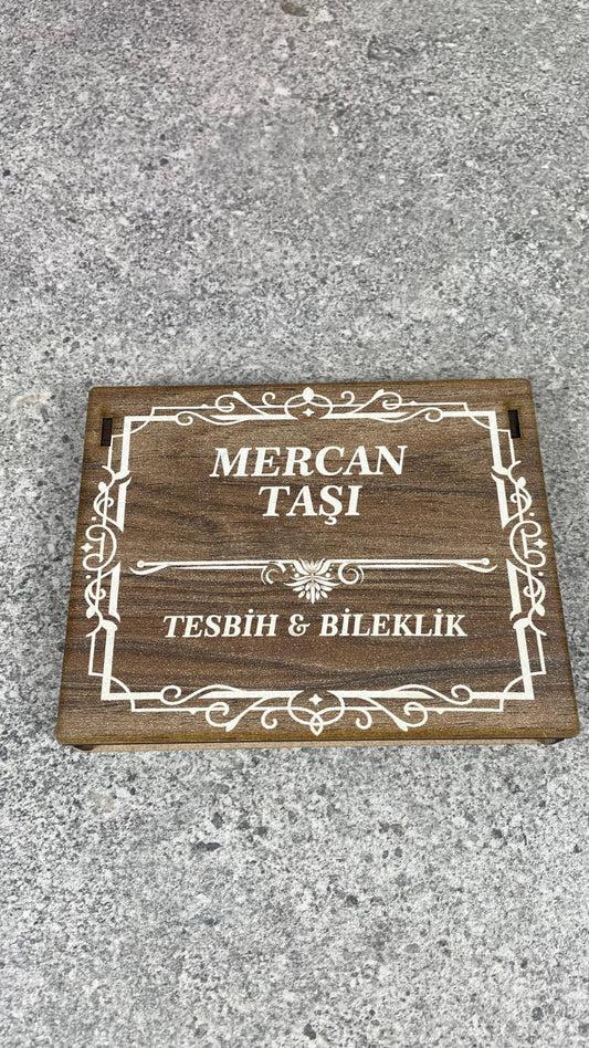 Mercan Taşı Tesbih & Bileklik Seti - Şık Ahşap Kutulu