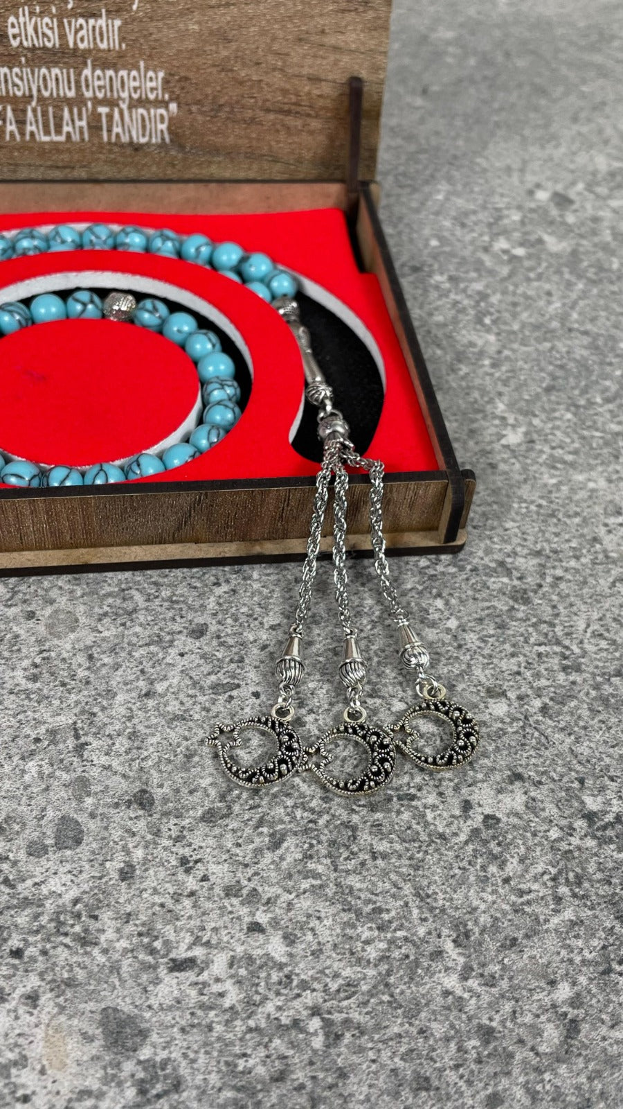 Turkuaz Taşı Tesbih & Bileklik Seti - Şık Ahşap Kutulu