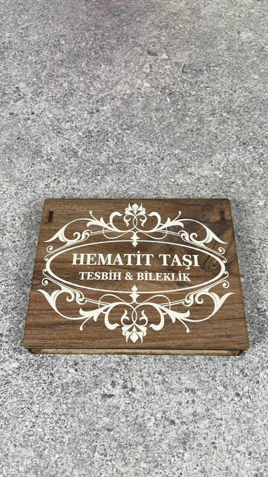 Hematit Taşı Tesbih & Bileklik Seti - Şık Ahşap Kutulu