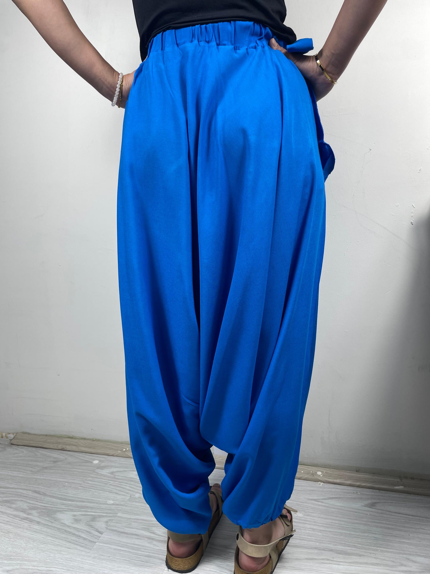 Saks Mavi Bağlamalı Salaş Şalvar – Rahat Kesim Yazlık Pantolon