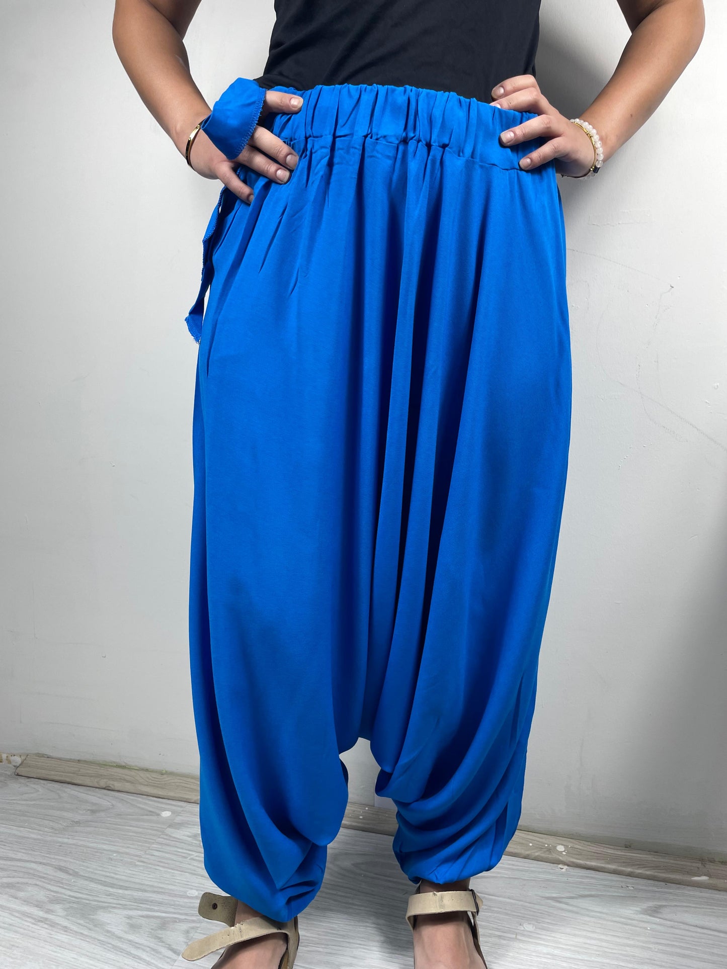 Saks Mavi Bağlamalı Salaş Şalvar – Rahat Kesim Yazlık Pantolon