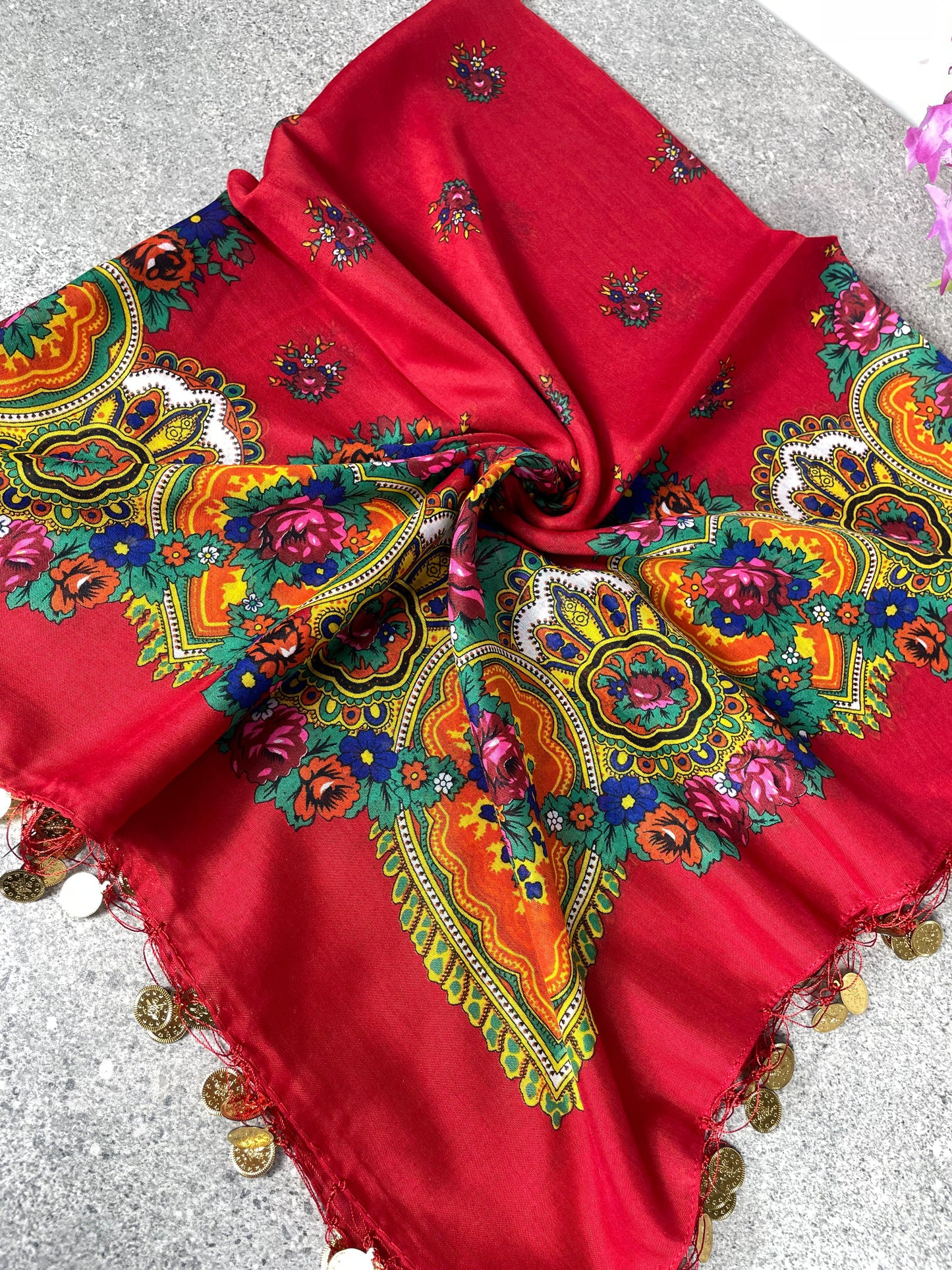 Yöresel Hamavi Desen Pullu Mardin Yazması - Kırmızı