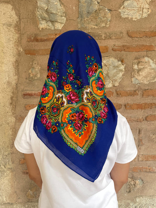 Yöresel Hamavi Desen Mardin Yazması - Saks Mavi