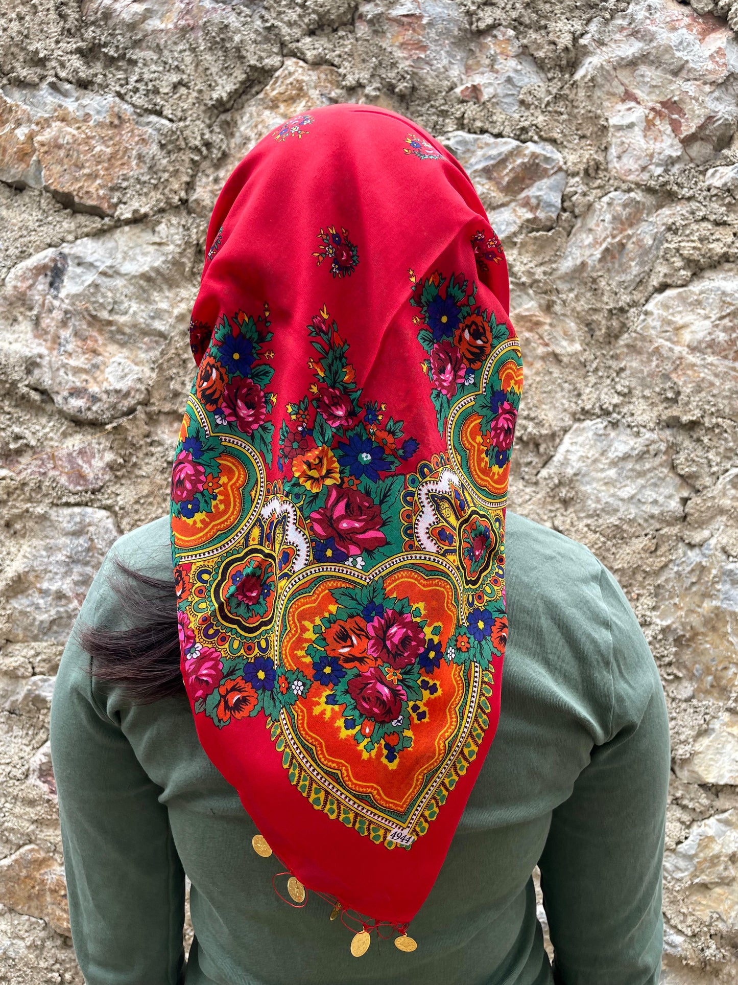 Yöresel Hamavi Desen Pullu Mardin Yazması - Kırmızı