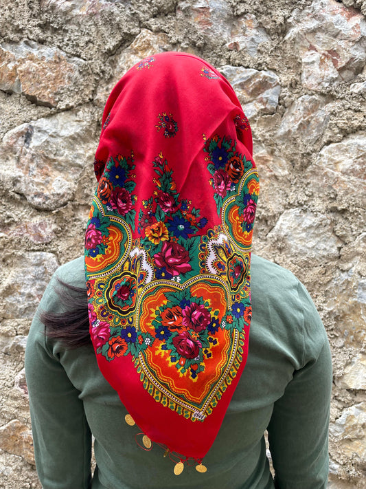 Yöresel Hamavi Desen Pullu Mardin Yazması - Kırmızı