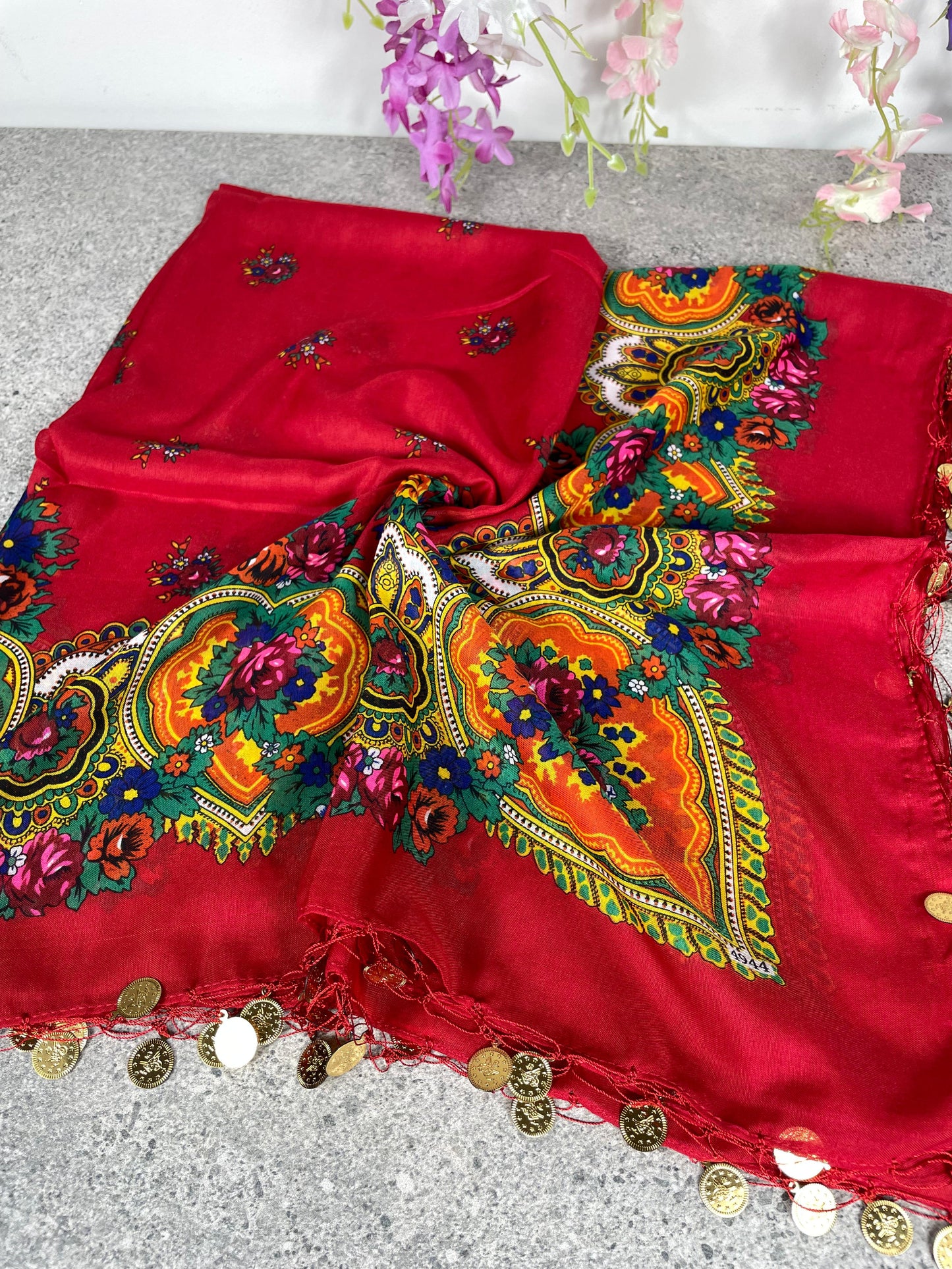 Yöresel Hamavi Desen Pullu Mardin Yazması - Kırmızı