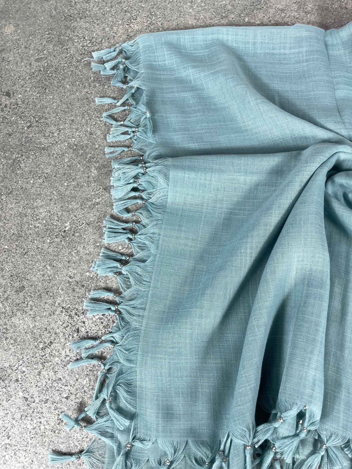 Püsküllü Pamuklu Yazma - Su Yeşili