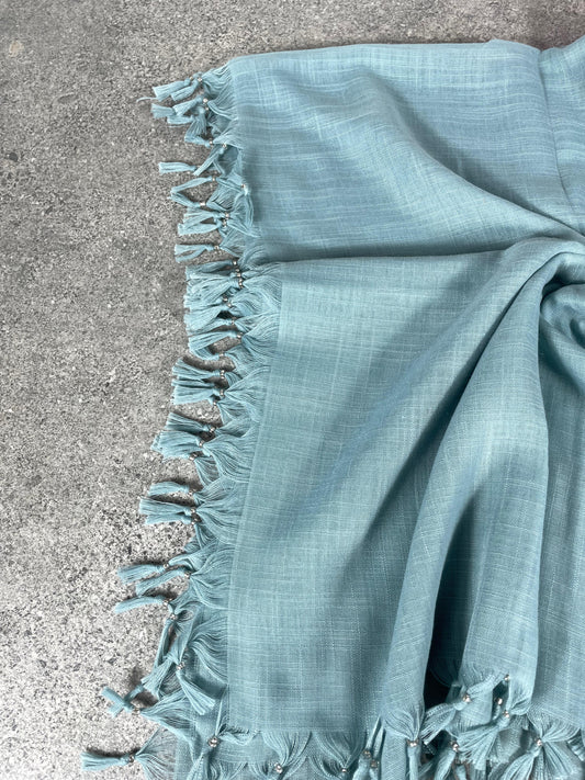 Püsküllü Pamuklu Yazma - Su Yeşili