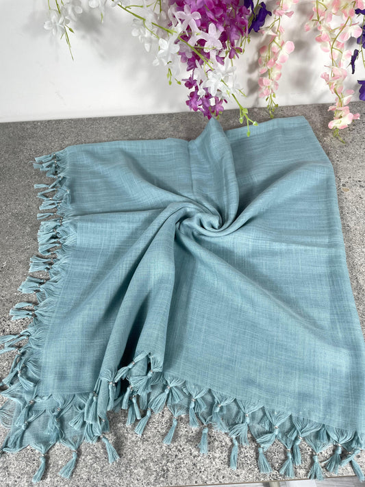 Püsküllü Pamuklu Yazma - Su Yeşili