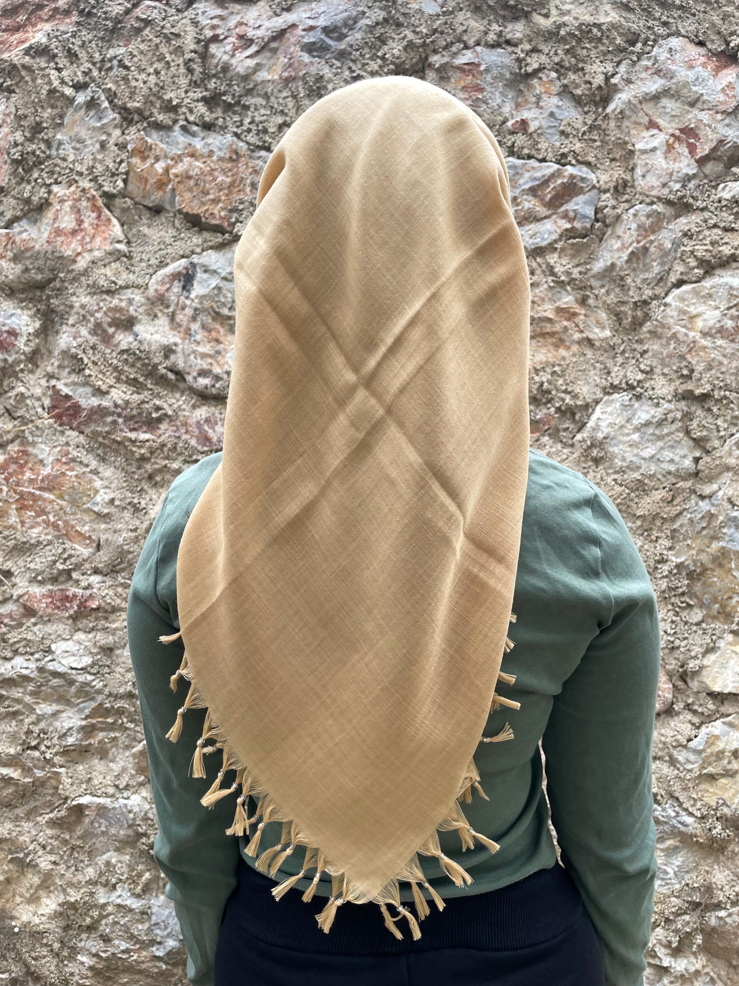 Püsküllü Pamuklu Yazma - Sarı