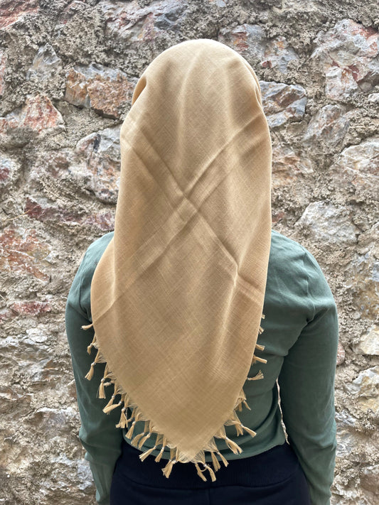 Püsküllü Pamuklu Yazma - Sarı