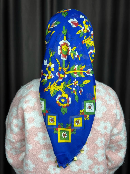 Çengelköy Desen Pullu Yöresel Yazma  - Mavi