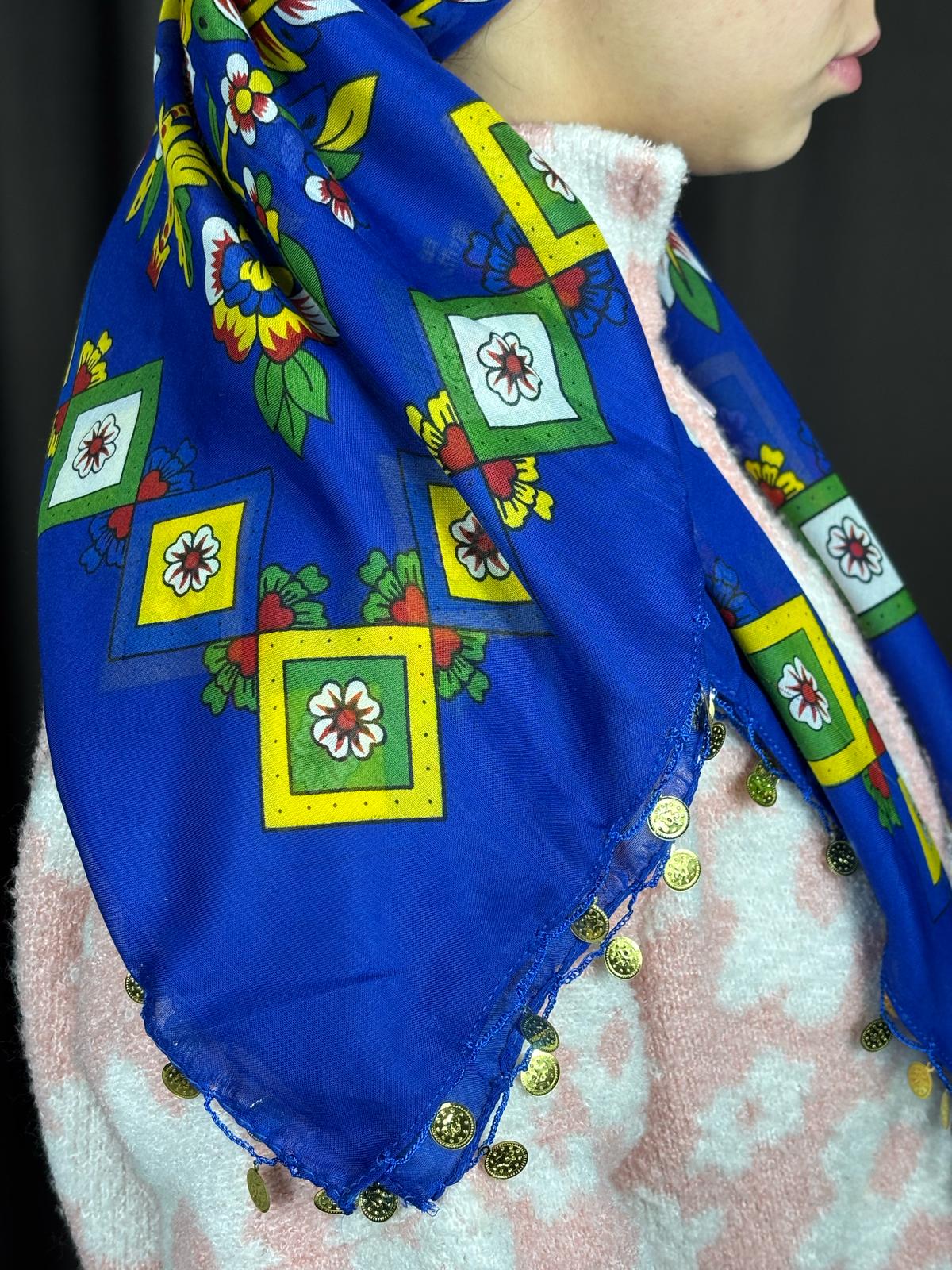 Çengelköy Desen Pullu Yöresel Yazma  - Mavi