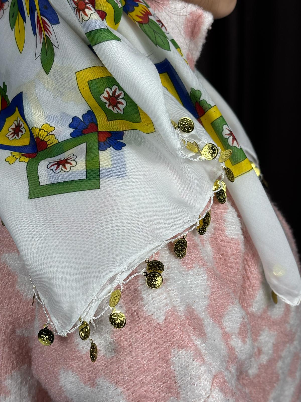 Çengelköy Desen Pullu Yöresel Yazma - Beyaz