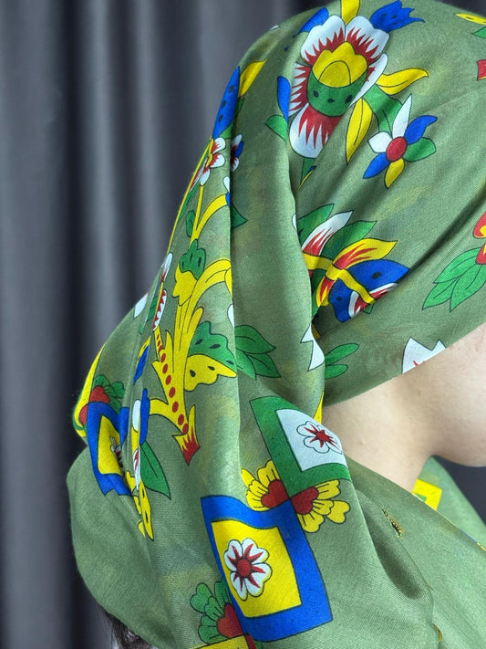 Çengelköy Desen Pullu Yöresel Yazma - Yeşil