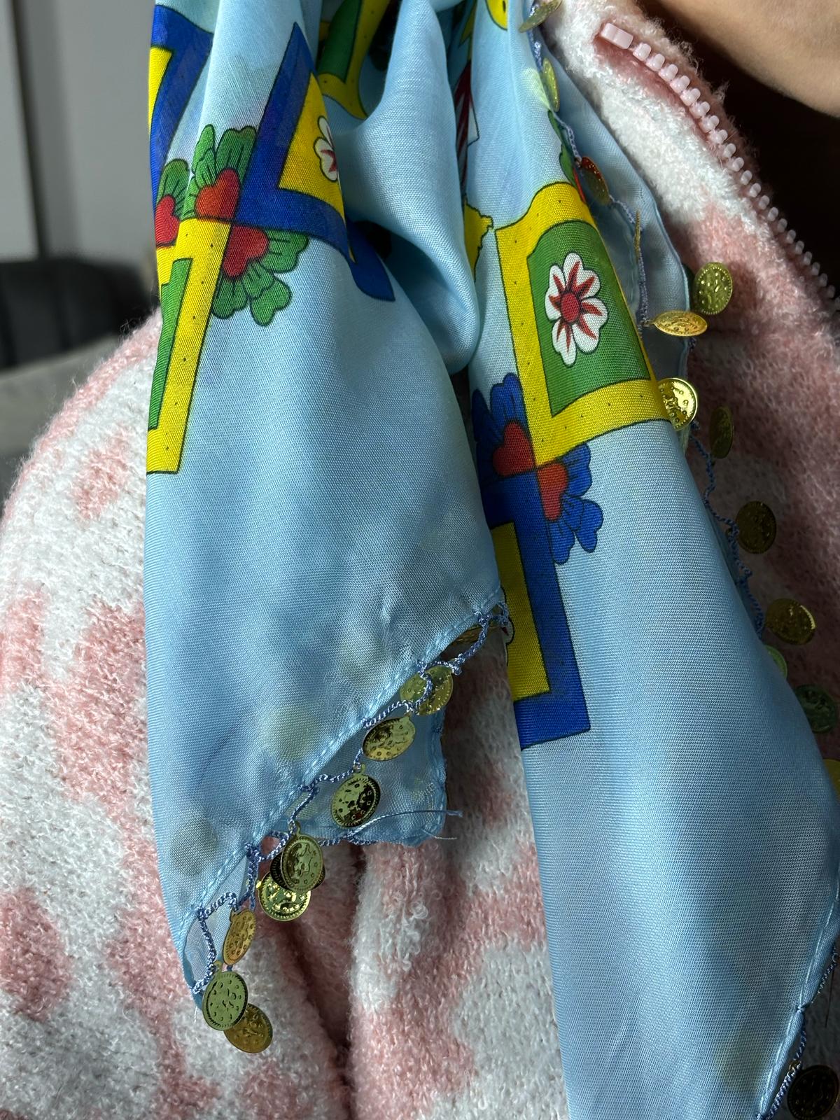 Çengelköy Desen Pullu Yöresel Yazma - Mavi