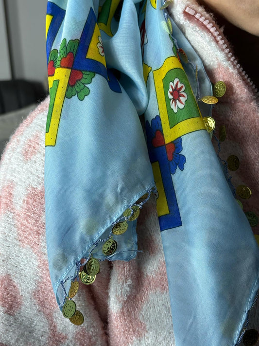 Çengelköy Desen Pullu Yöresel Yazma - Mavi