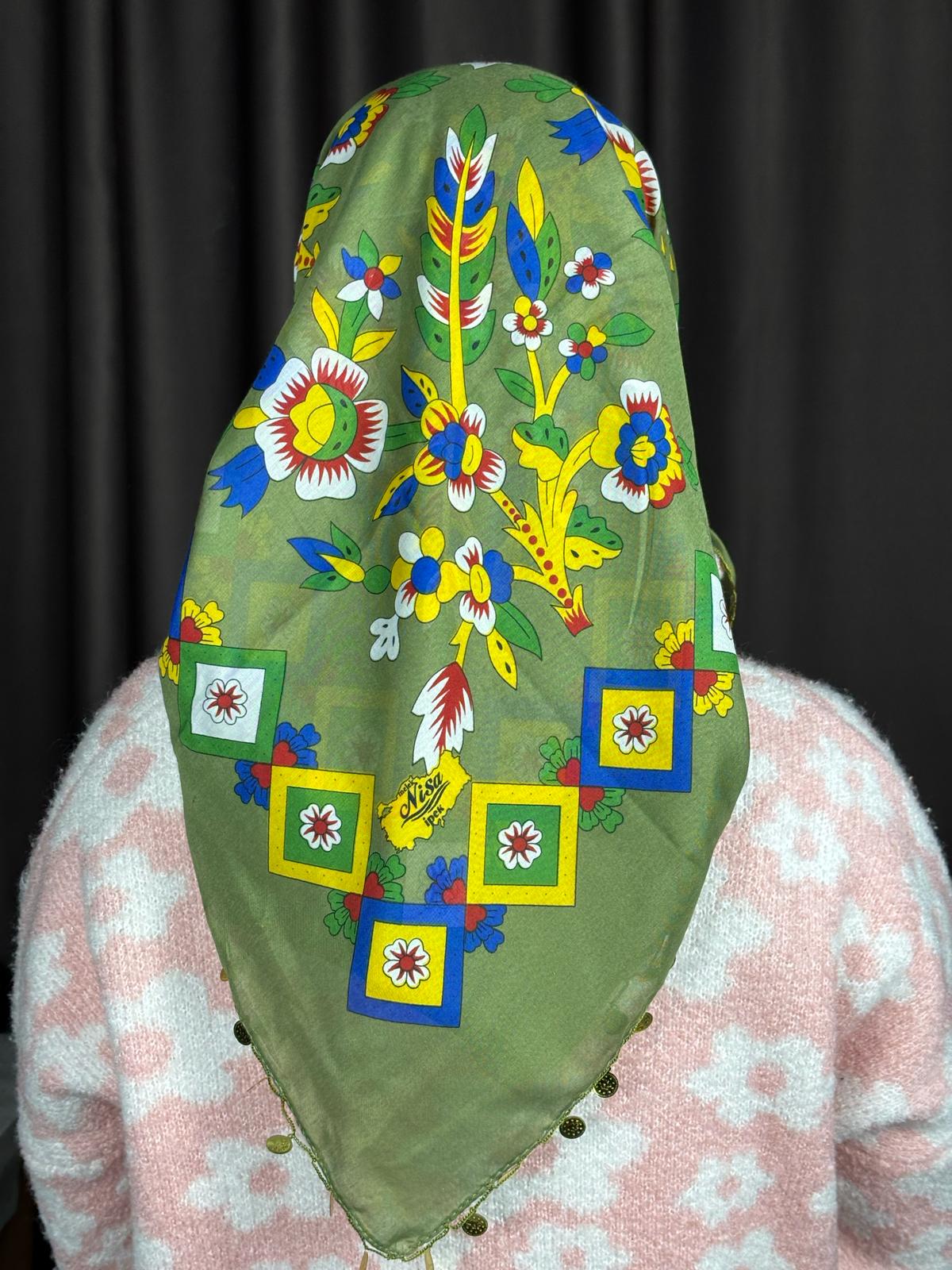 Çengelköy Desen Pullu Yöresel Yazma - Yeşil