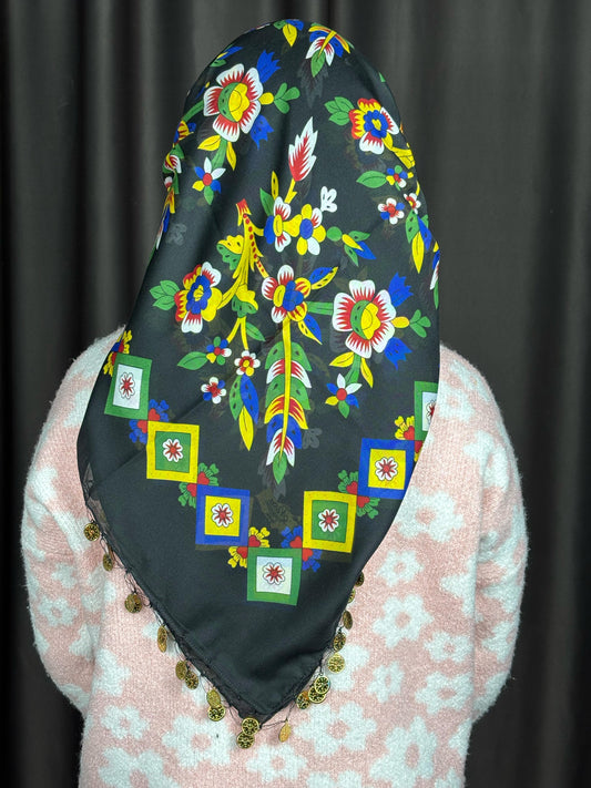 Çengelköy Desen Pullu Yöresel Yazma - Siyah