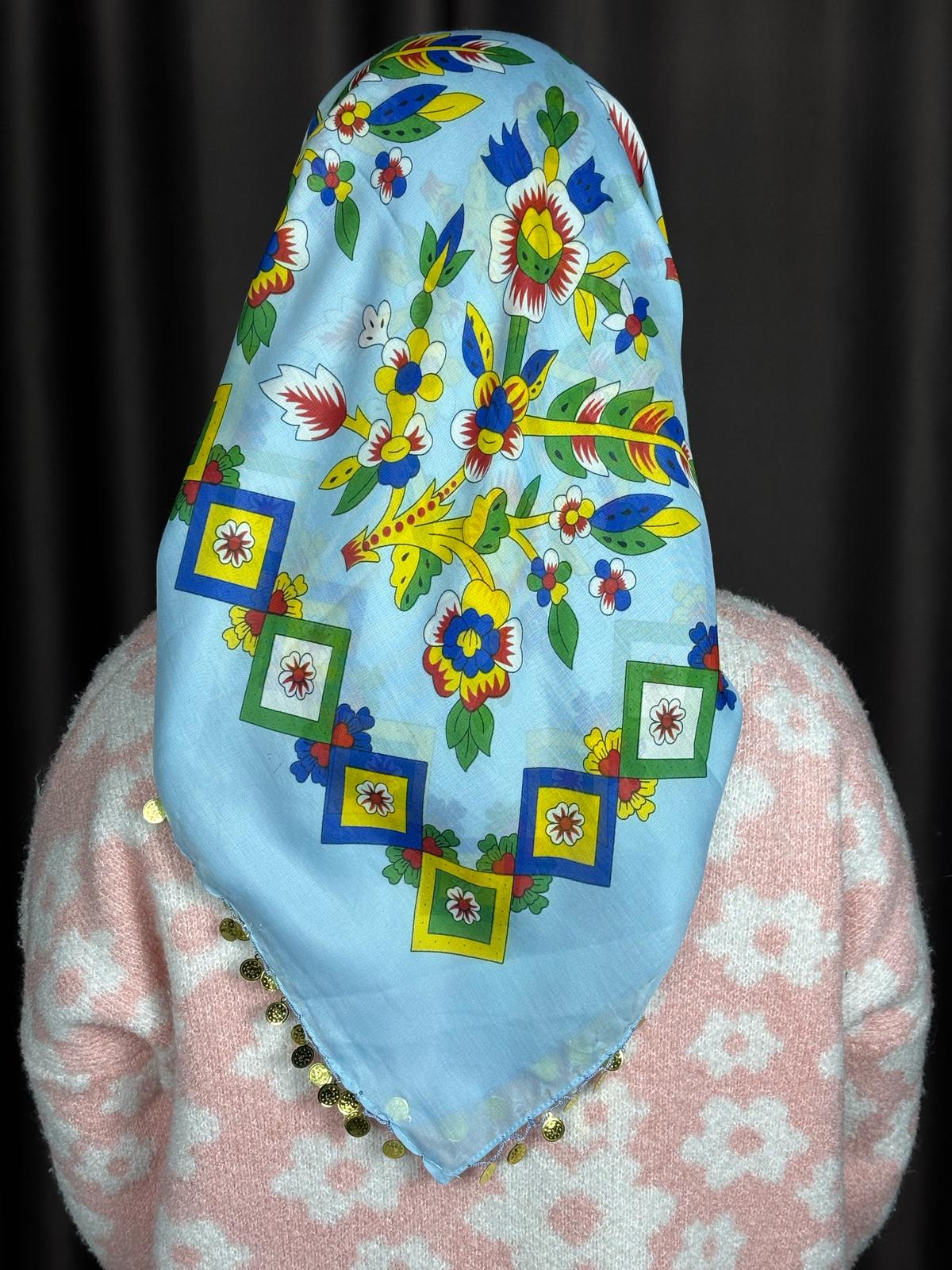 Çengelköy Desen Pullu Yöresel Yazma - Mavi