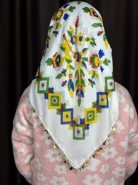 Çengelköy Desen Pullu Yöresel Yazma - Beyaz