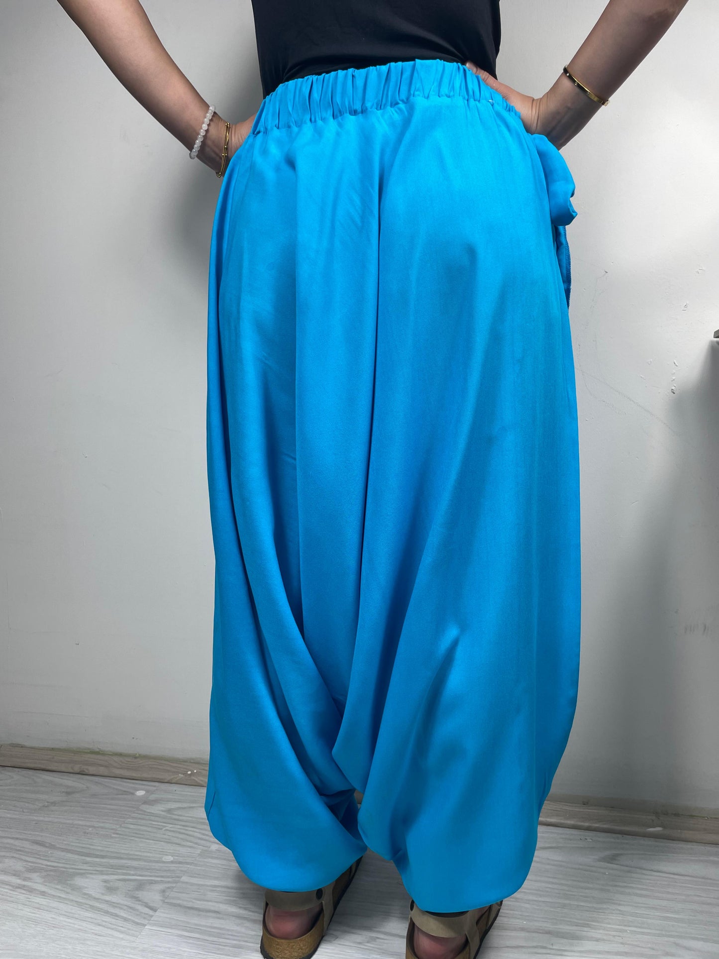 Turkuaz Bağlamalı Salaş Şalvar – Rahat Kesim Yazlık Pantolon